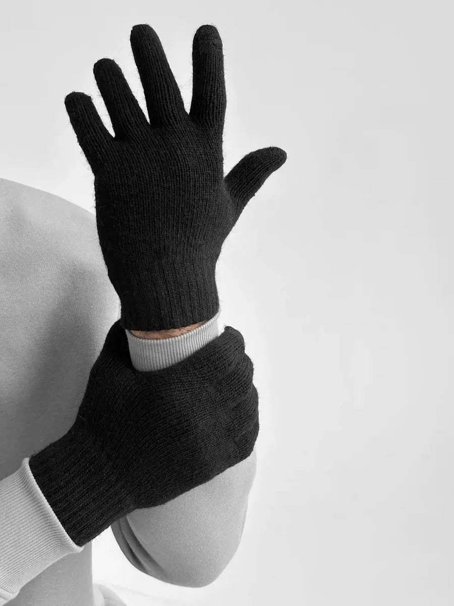 Gants homme hiver, chauds et doux, laine d'alpaga, écran tactile, maille côtelée, coupe ajustée, modèle Helwan - Gants - Noir