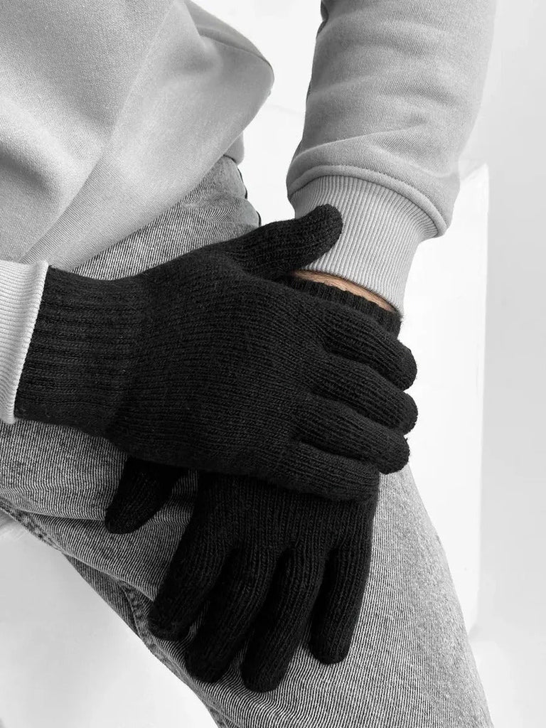 Gants homme hiver, chauds et doux, laine d'alpaga, écran tactile, maille côtelée, coupe ajustée, modèle Helwan - Gants - Noir