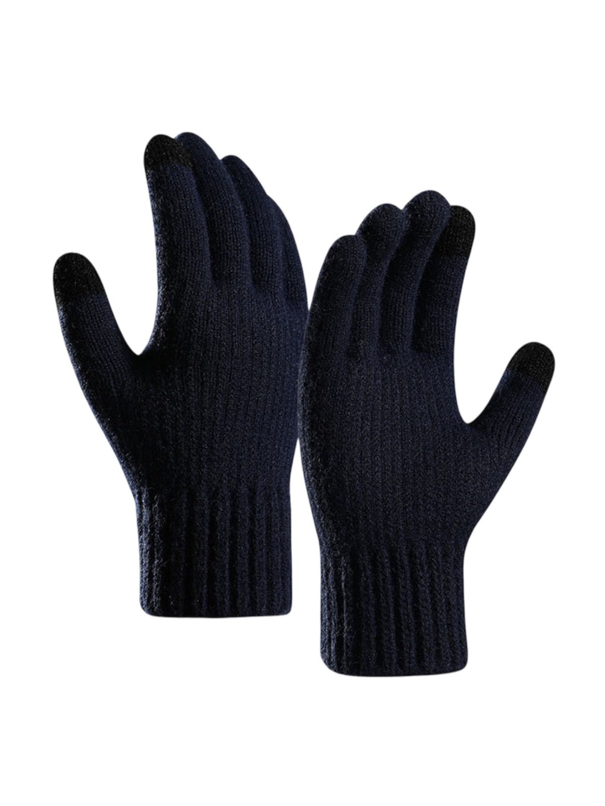 Gants homme hiver, chauds et doux, laine d'alpaga, écran tactile, maille côtelée, coupe ajustée, modèle Helwan - Gants - Bleu marine