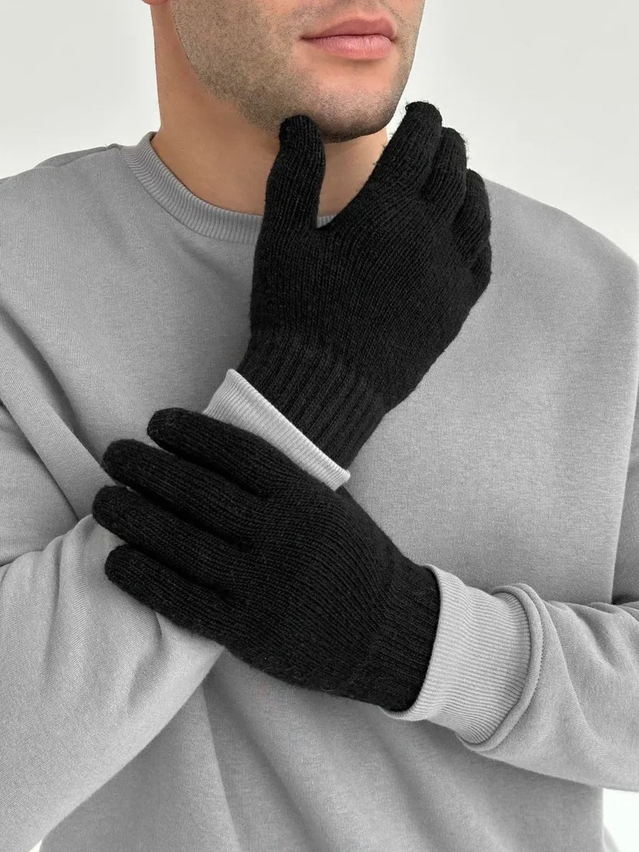 Gants homme hiver, chauds et doux, laine d'alpaga, écran tactile, maille côtelée, coupe ajustée, modèle Helwan - Gants - Noir
