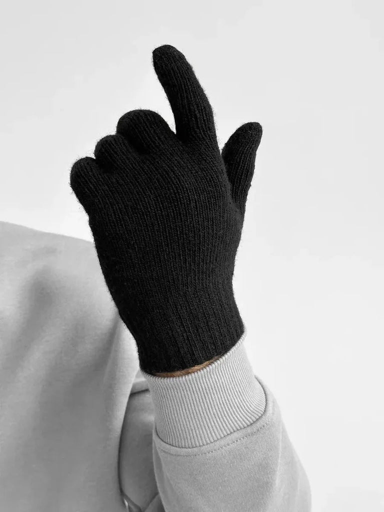 Gants homme hiver, chauds et doux, laine d'alpaga, écran tactile, maille côtelée, coupe ajustée, modèle Helwan - Gants - Noir