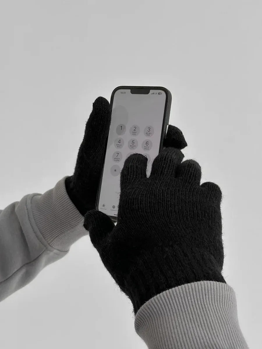 Gants homme hiver, chauds et doux, laine d'alpaga, écran tactile, maille côtelée, coupe ajustée, modèle Helwan - Gants - Noir