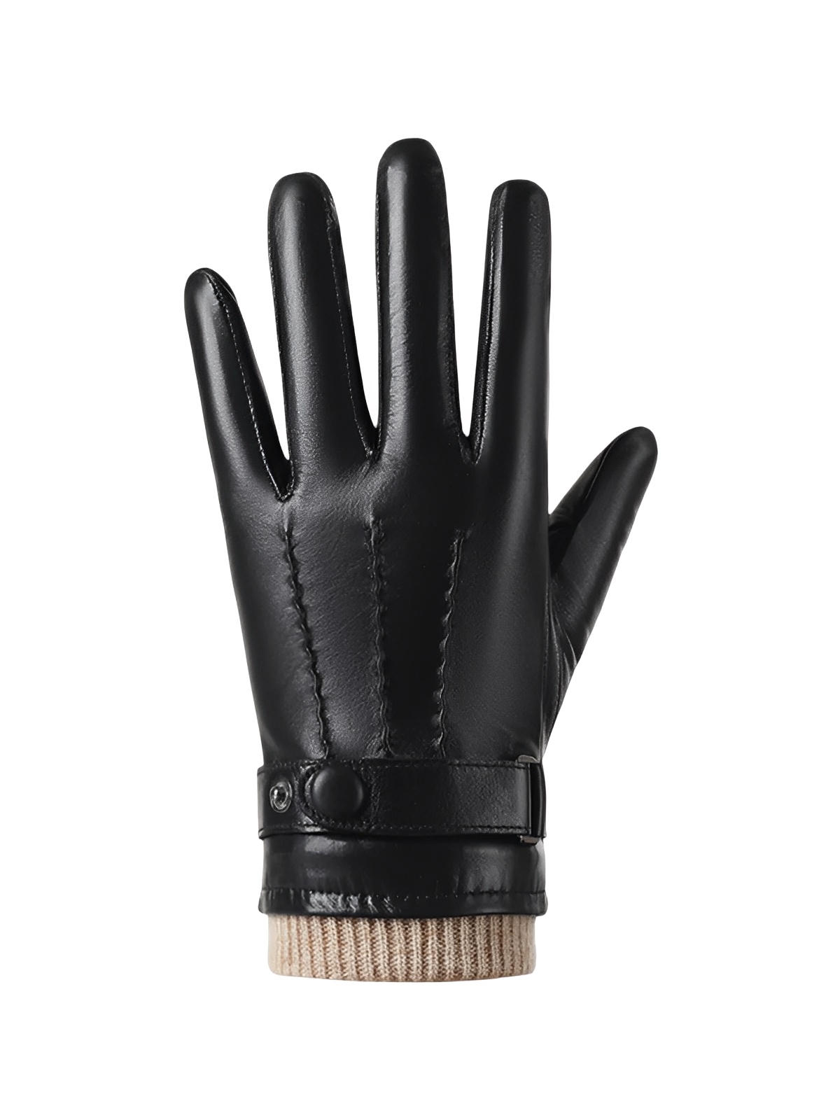 Gants homme hiver cuir véritable, intérieur laine chaude, style habillé chic, touche tactile smartphone, fermeture bouton pression, modèle Marcel - Gants - Noir M