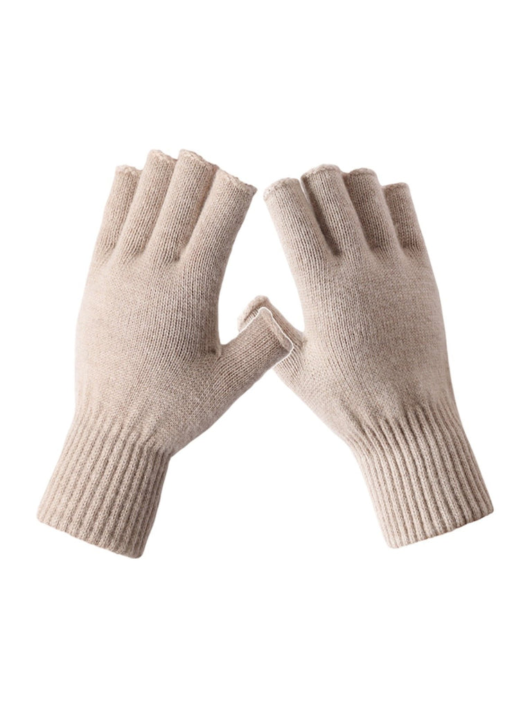 Gants mitaine, demi - doigts, en laine chaude pour l’hiver, confort tricoté pour femme, style sobre et pratique, modèle Mita - Écharpe - Beige