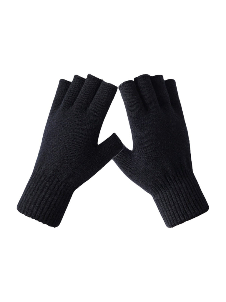 Gants mitaine, demi - doigts, en laine chaude pour l’hiver, confort tricoté pour femme, style sobre et pratique, modèle Mita - Écharpe - Noir