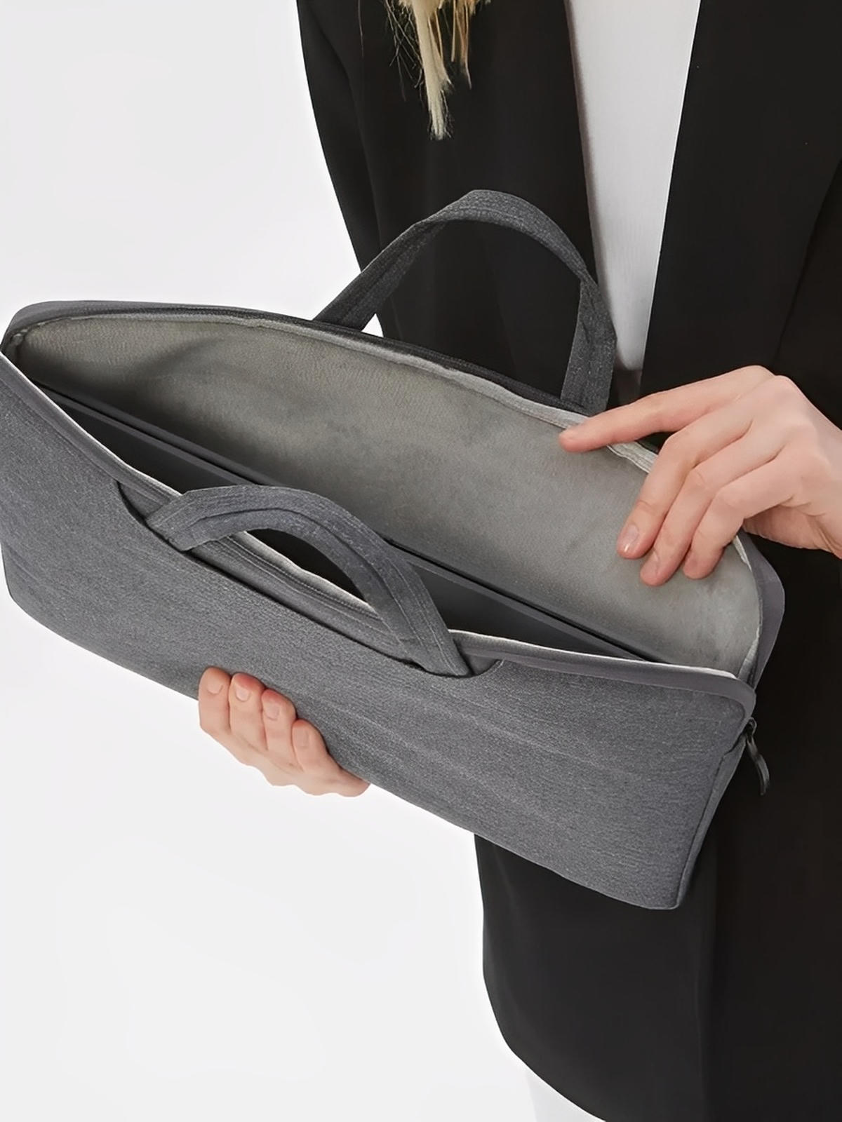 Housse pour ordinateur portable, poignée intégrée, design fin, anti - choc, format 15,6 pouces, sac de pc, modèle Nora - Housse - Gris foncé 12"