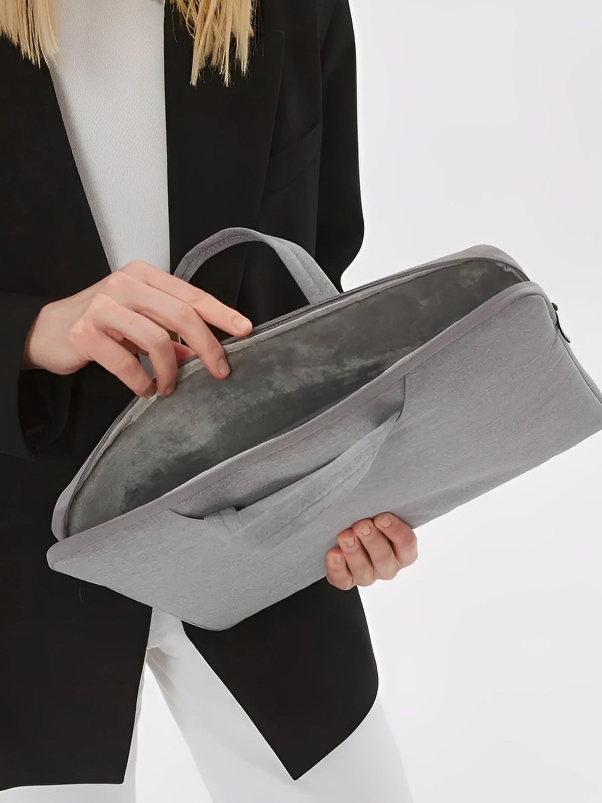 Housse pour ordinateur portable, poignée intégrée, design fin, anti - choc, format 15,6 pouces, sac de pc, modèle Nora - Housse - Gris 12"