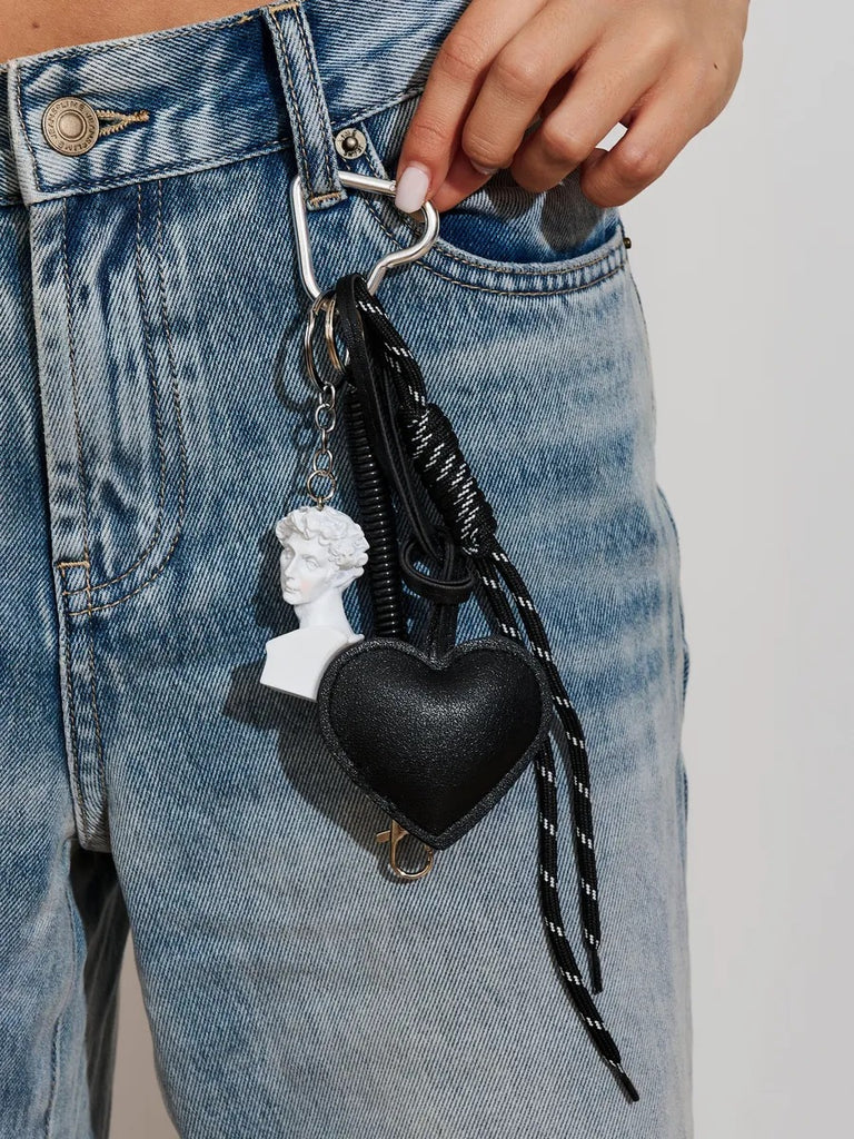 Bijou de sac David, cœur noir, cordon, mousqueton, porte-clés inspiration Birkin, modèle David