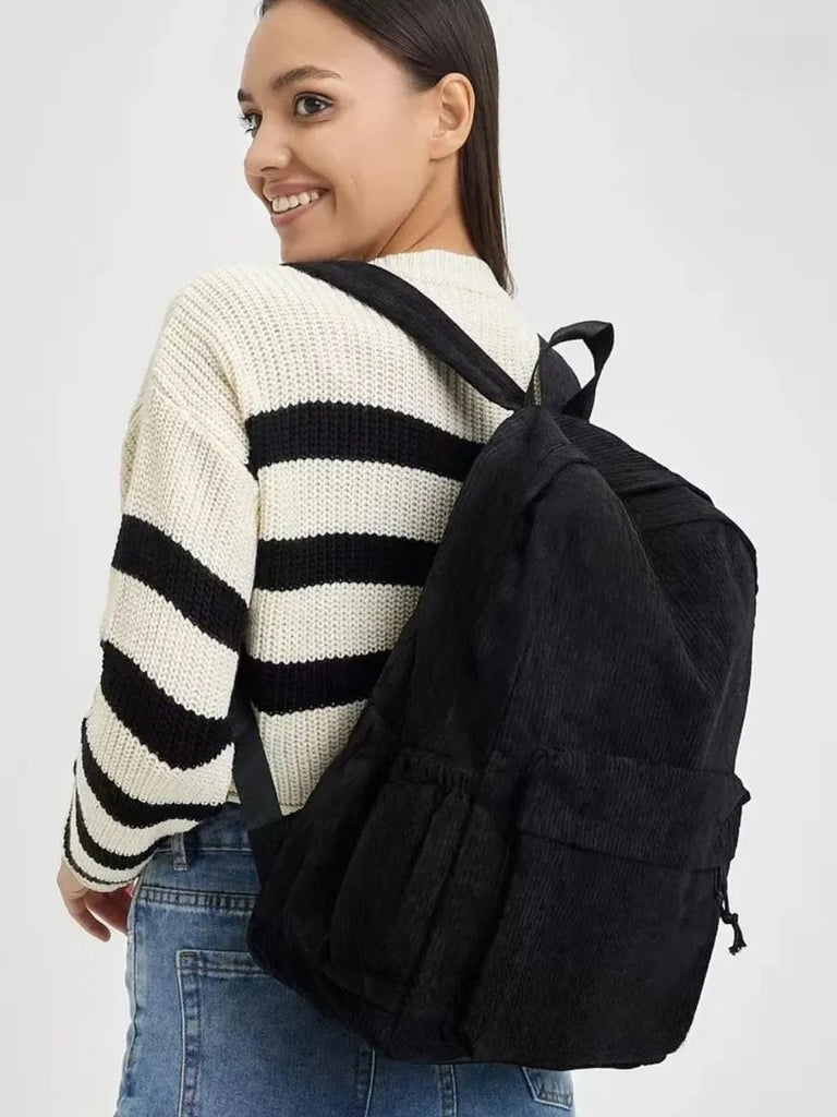 Sac à dos en velours côtelé, format A4, léger, grande poche zippée, style décontracté, sac d'école, modèle Firex