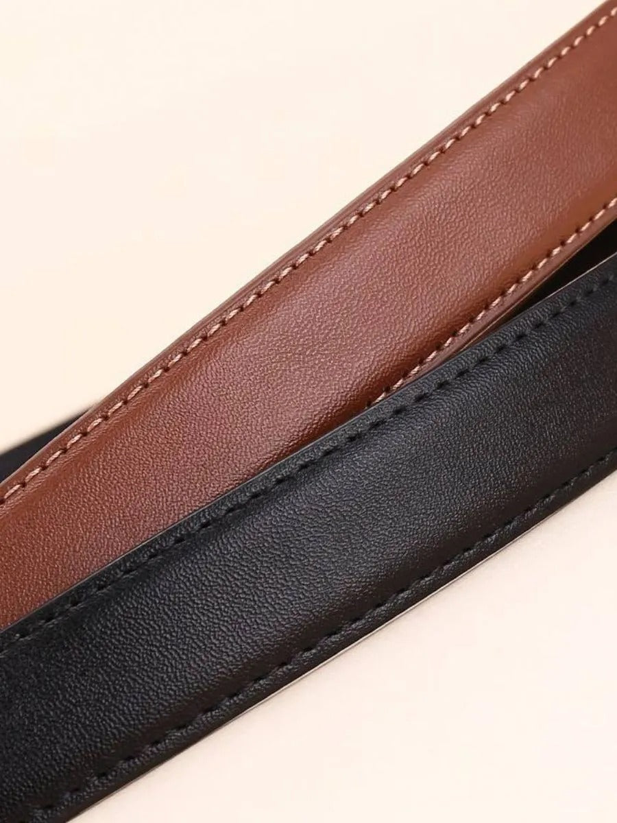 Ceinture femme en cuir, boucle dorée arrondie moderne, ceinture fine classique, accessoire mode 2025, modèle Adla