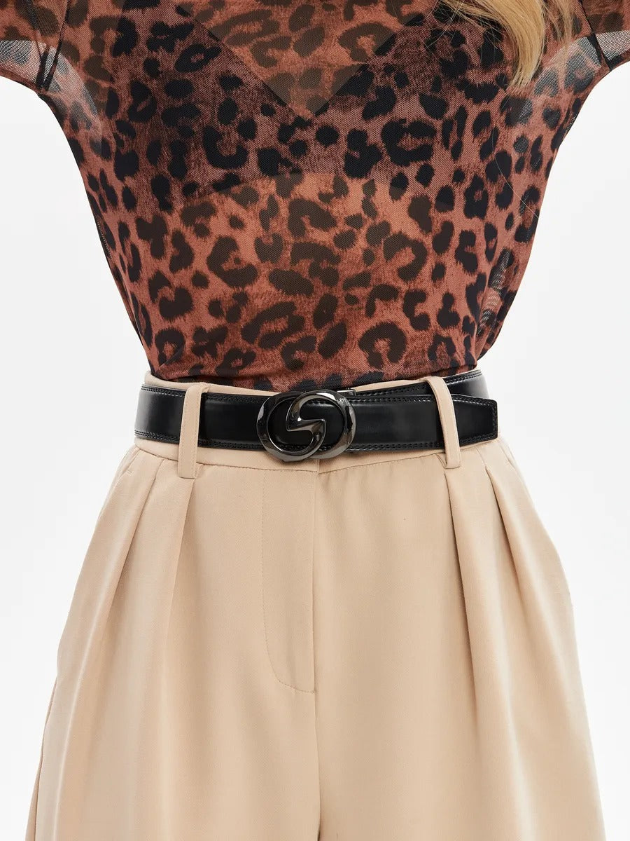 Ceinture en cuir femme, boucle automatique métal, boucle double G, largeur 3.5 cm, style classique moderne, modèle Gala