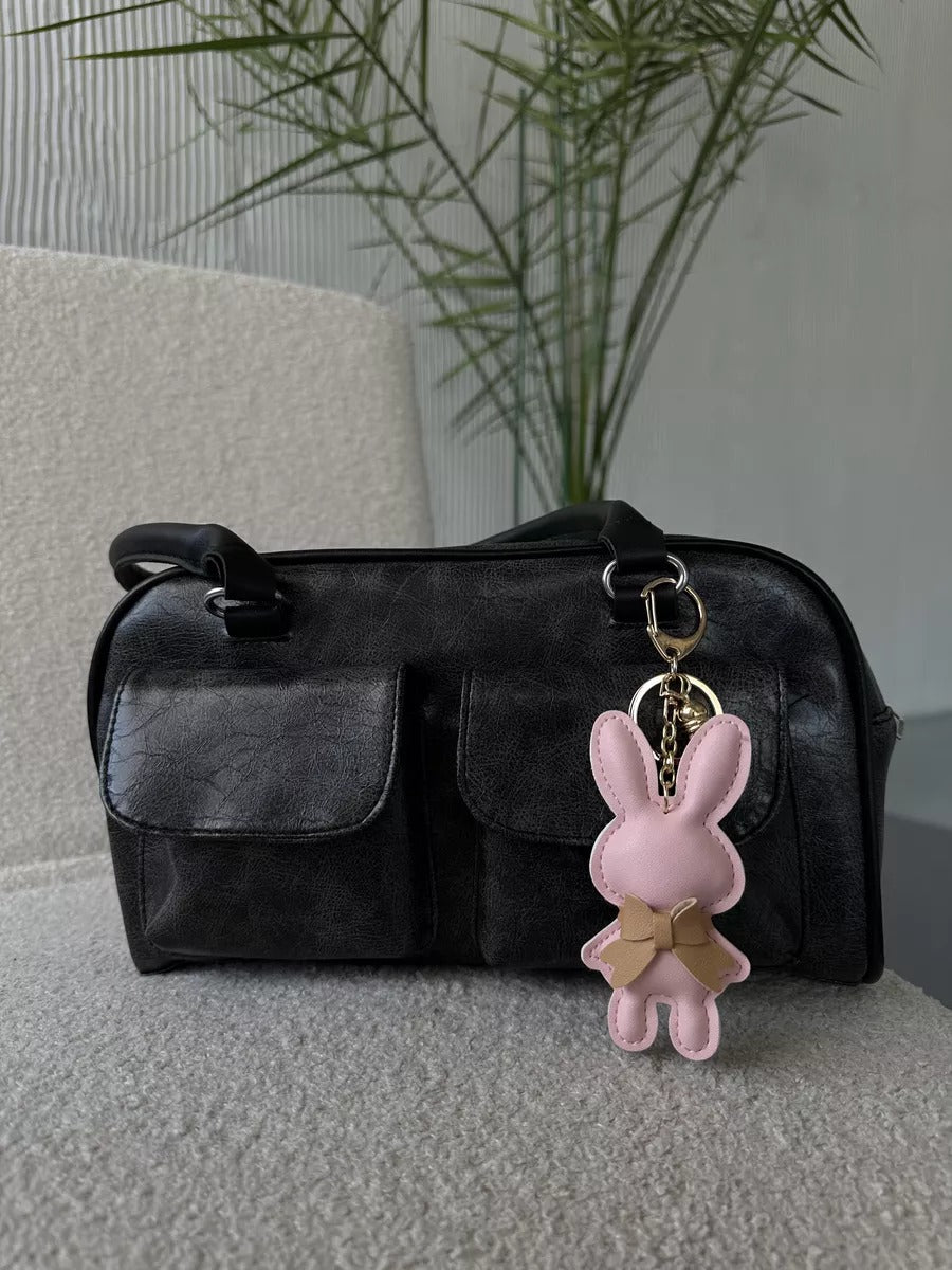 Bijou de sac lapin, porte-clés mignon, pompon cuir, breloque lapin, accessoire sac, modèle Lili
