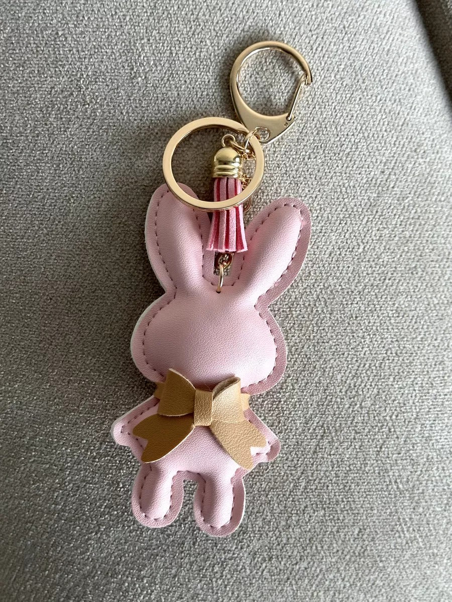 Bijou de sac lapin, porte-clés mignon, pompon cuir, breloque lapin, accessoire sac, modèle Lili