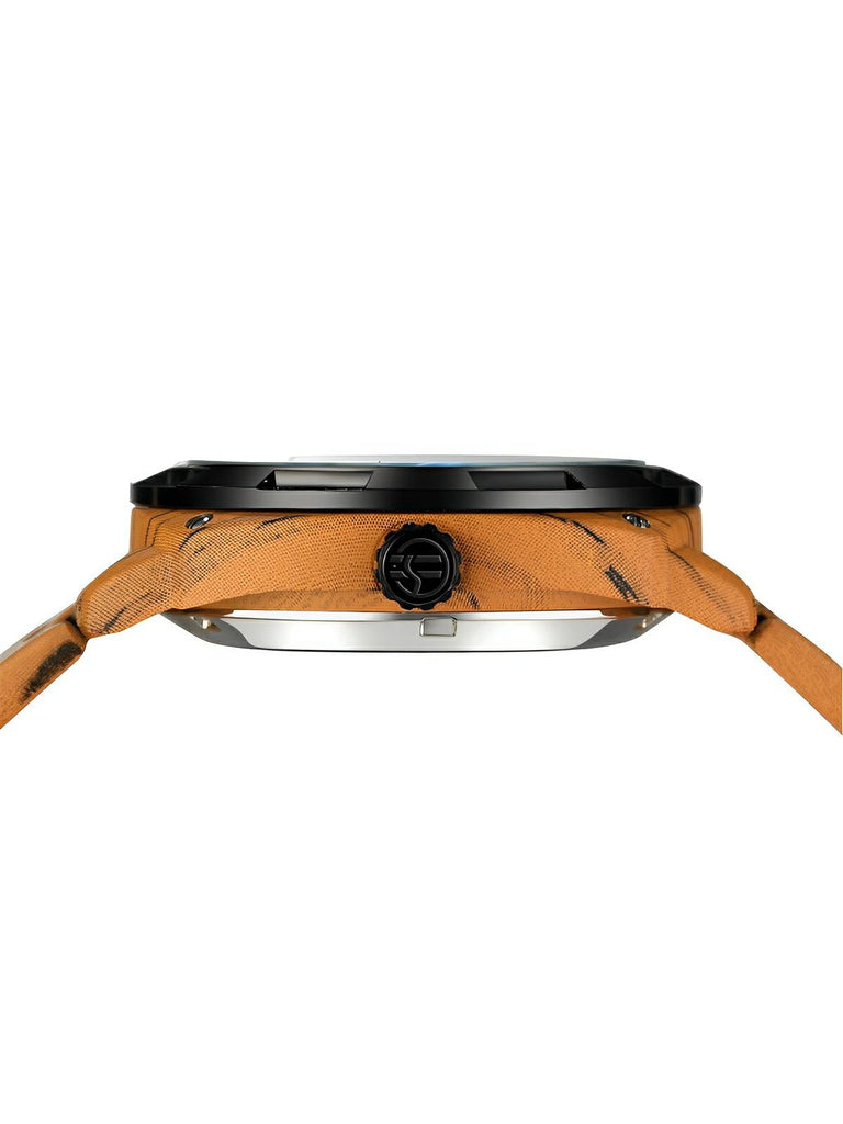 Montre automatique squelette, bracelet finition bois, mouvement mécanique, modèle Robin - Montre - Cognac