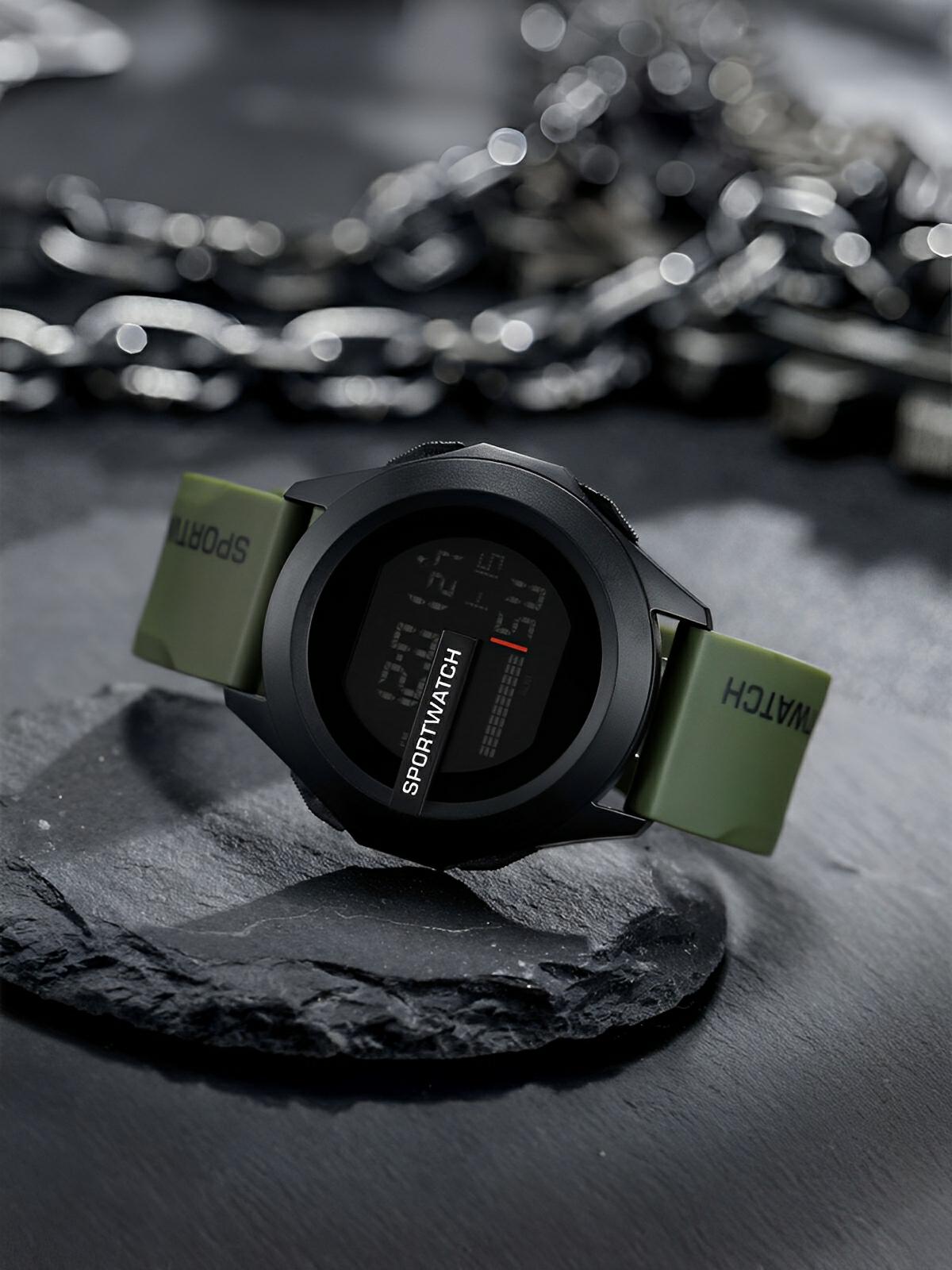 Montre digitale sportive, grand cadran, étanche 50m, chronomètre, affichage LED, en silicone, modèle Sopra - Montre - Vert