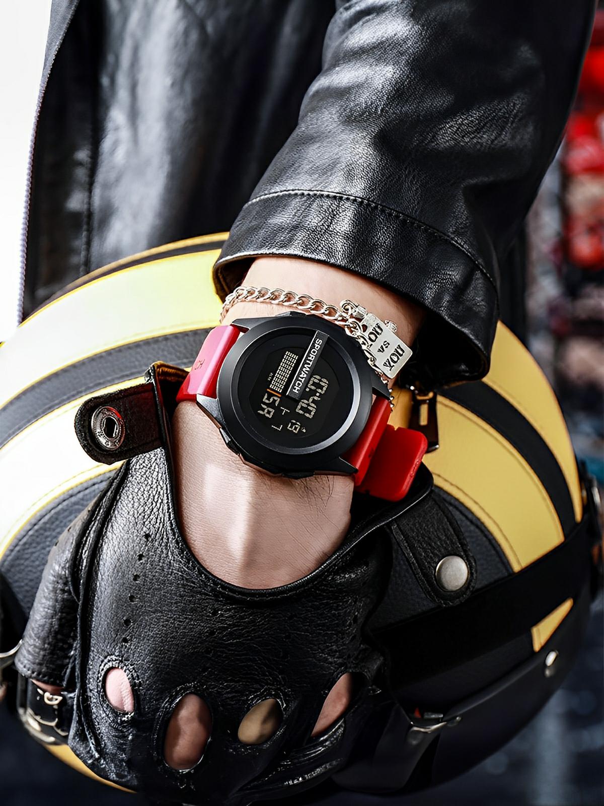 Montre digitale sportive, grand cadran, étanche 50m, chronomètre, affichage LED, en silicone, modèle Sopra - Montre - Rouge