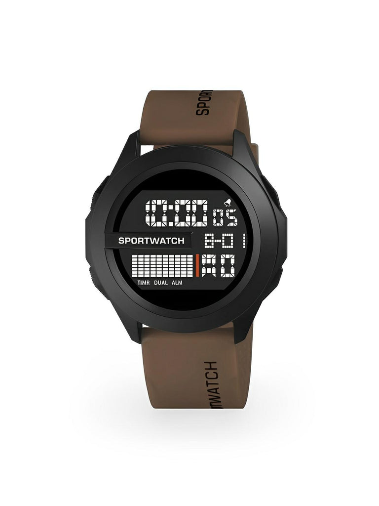 Montre digitale sportive, grand cadran, étanche 50m, chronomètre, affichage LED, en silicone, modèle Sopra - Montre - Marron