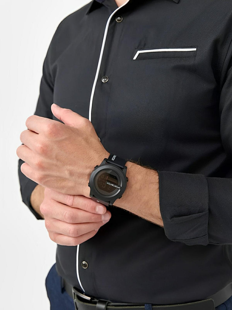 Montre digitale sportive, grand cadran, étanche 50m, chronomètre, affichage LED, en silicone, modèle Sopra - Montre - Noir