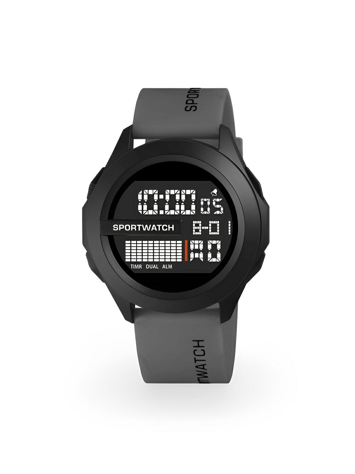 Montre digitale sportive, grand cadran, étanche 50m, chronomètre, affichage LED, en silicone, modèle Sopra - Montre - Gris