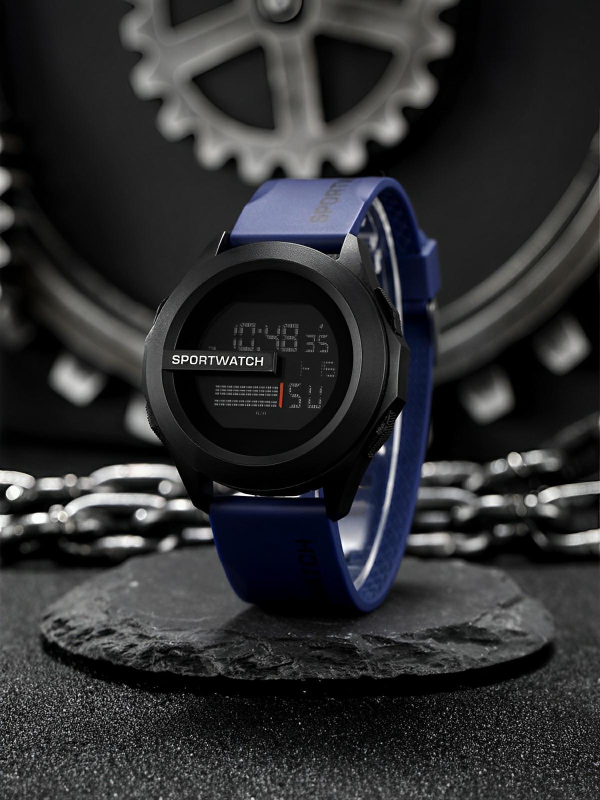 Montre digitale sportive, grand cadran, étanche 50m, chronomètre, affichage LED, en silicone, modèle Sopra - Montre - Bleu