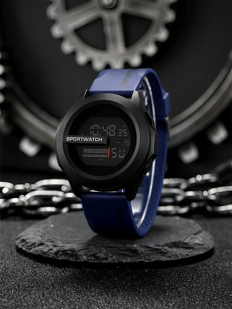 Montre digitale sportive, grand cadran, étanche 50m, chronomètre, affichage LED, en silicone, modèle Sopra - Montre - Bleu