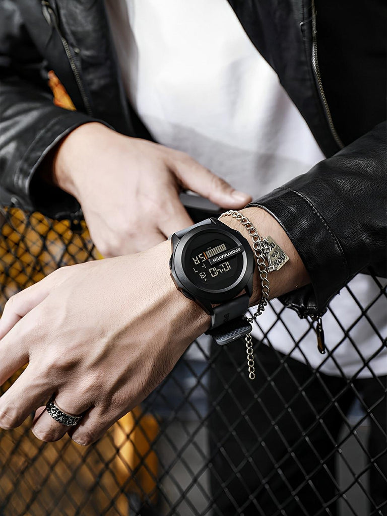 Montre digitale sportive, grand cadran, étanche 50m, chronomètre, affichage LED, en silicone, modèle Sopra - Montre - Gris