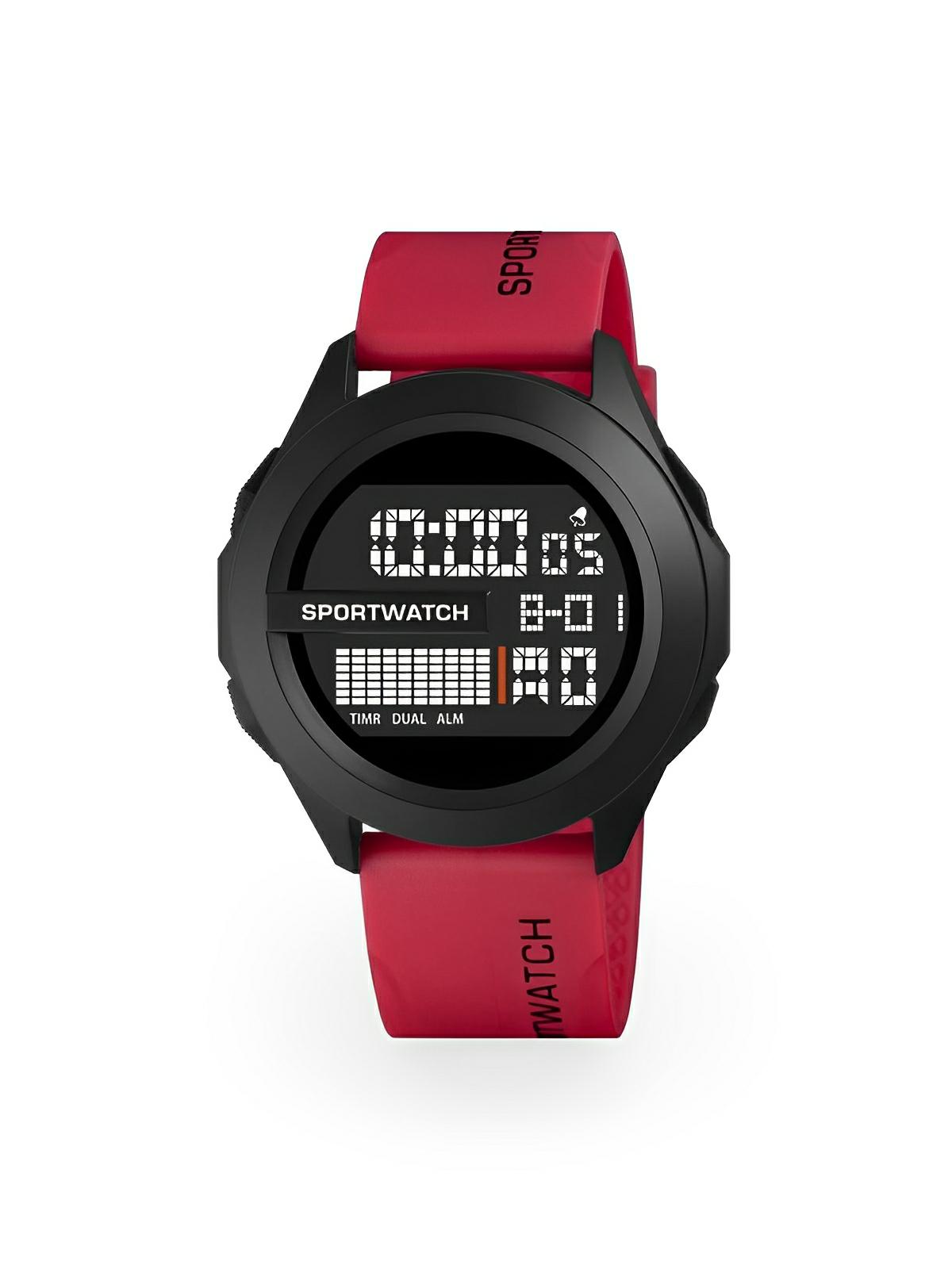 Montre digitale sportive, grand cadran, étanche 50m, chronomètre, affichage LED, en silicone, modèle Sopra - Montre - Rouge