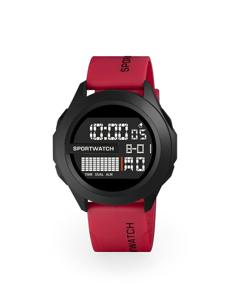 Montre digitale sportive, grand cadran, étanche 50m, chronomètre, affichage LED, en silicone, modèle Sopra - Montre - Rouge