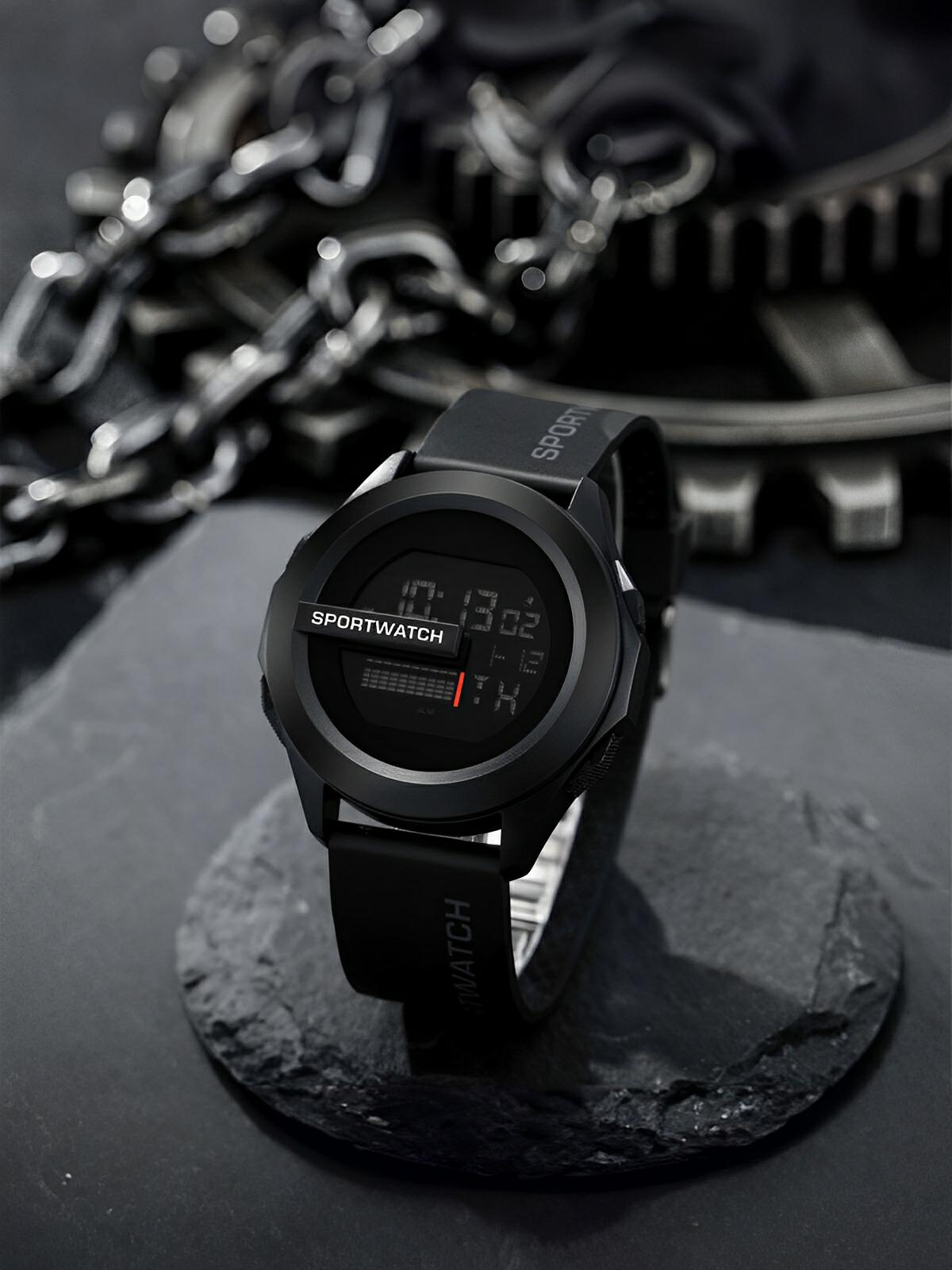 Montre digitale sportive, grand cadran, étanche 50m, chronomètre, affichage LED, en silicone, modèle Sopra - Montre - Noir