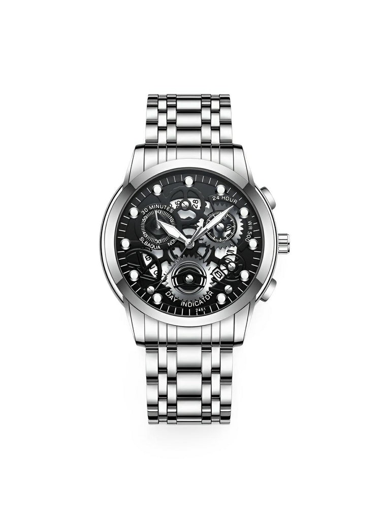 Montre homme squelette, acier inoxydable, affichage analogique, mouvement quartz, étanche, modèle Darius - Montre - Argent