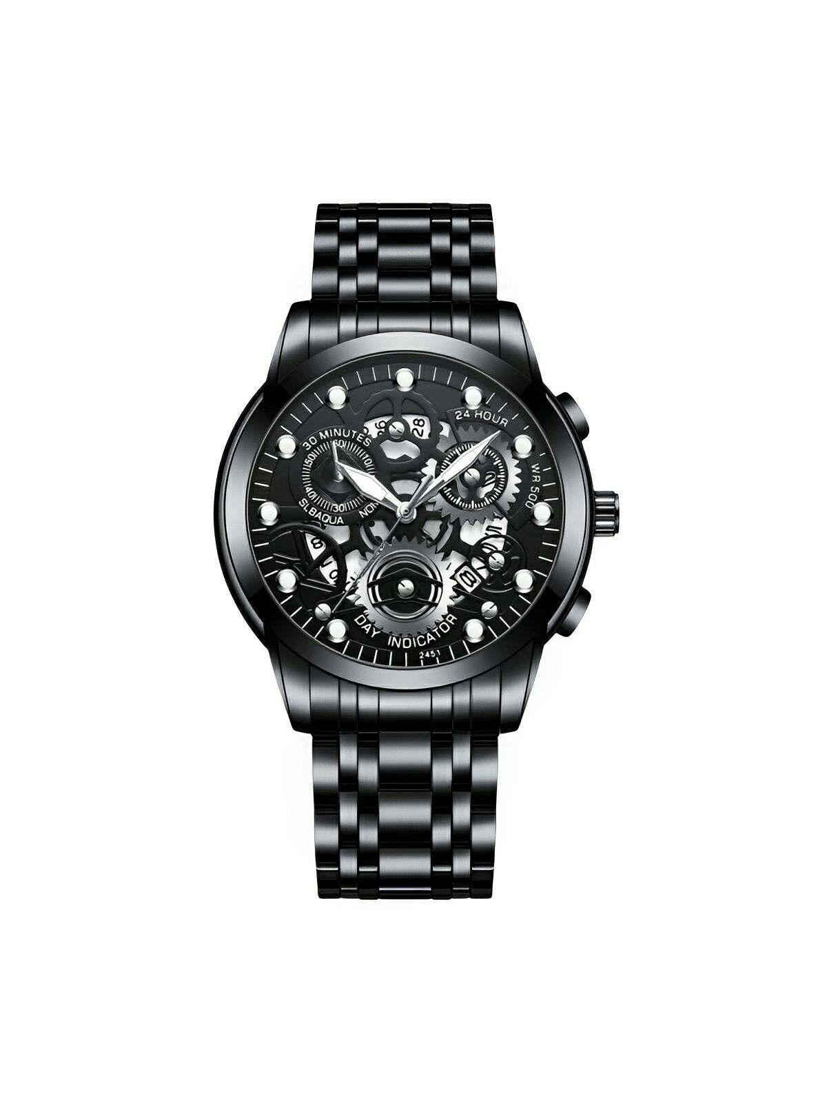 Montre homme squelette, acier inoxydable, affichage analogique, mouvement quartz, étanche, modèle Darius - Montre - Noir