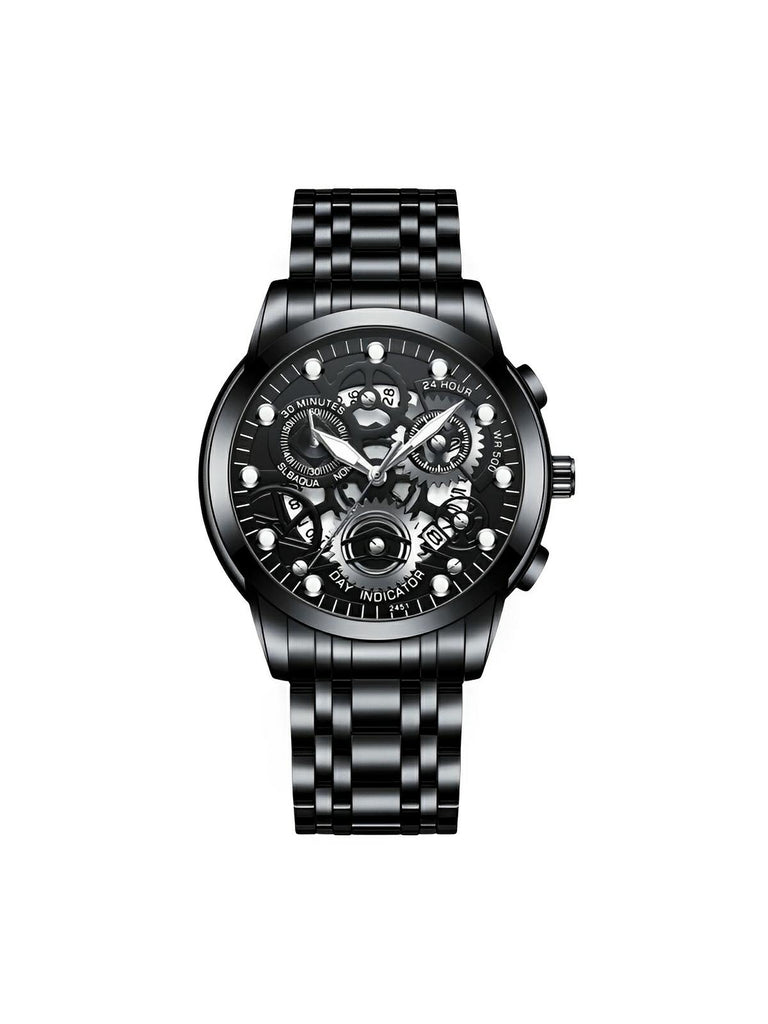 Montre homme squelette, acier inoxydable, affichage analogique, mouvement quartz, étanche, modèle Darius - Montre - Noir