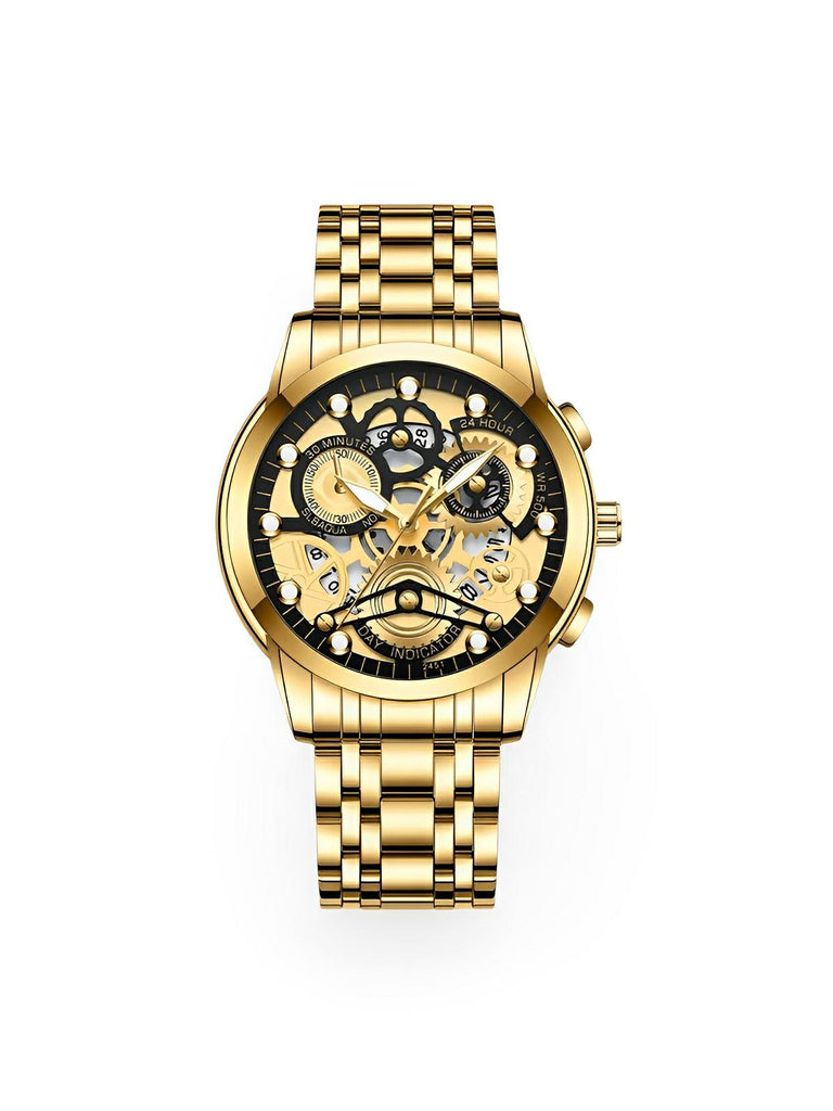 Montre homme squelette, acier inoxydable, affichage analogique, mouvement quartz, étanche, modèle Darius - Montre - Or