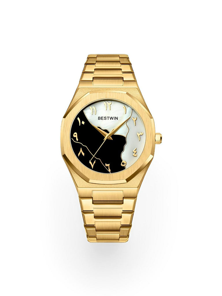 Montre pour homme, mouvement BESTWIN, acier inoxydable, cadran marbré, chiffres arabes, quartz, modèle Ulysse - Montre - Or