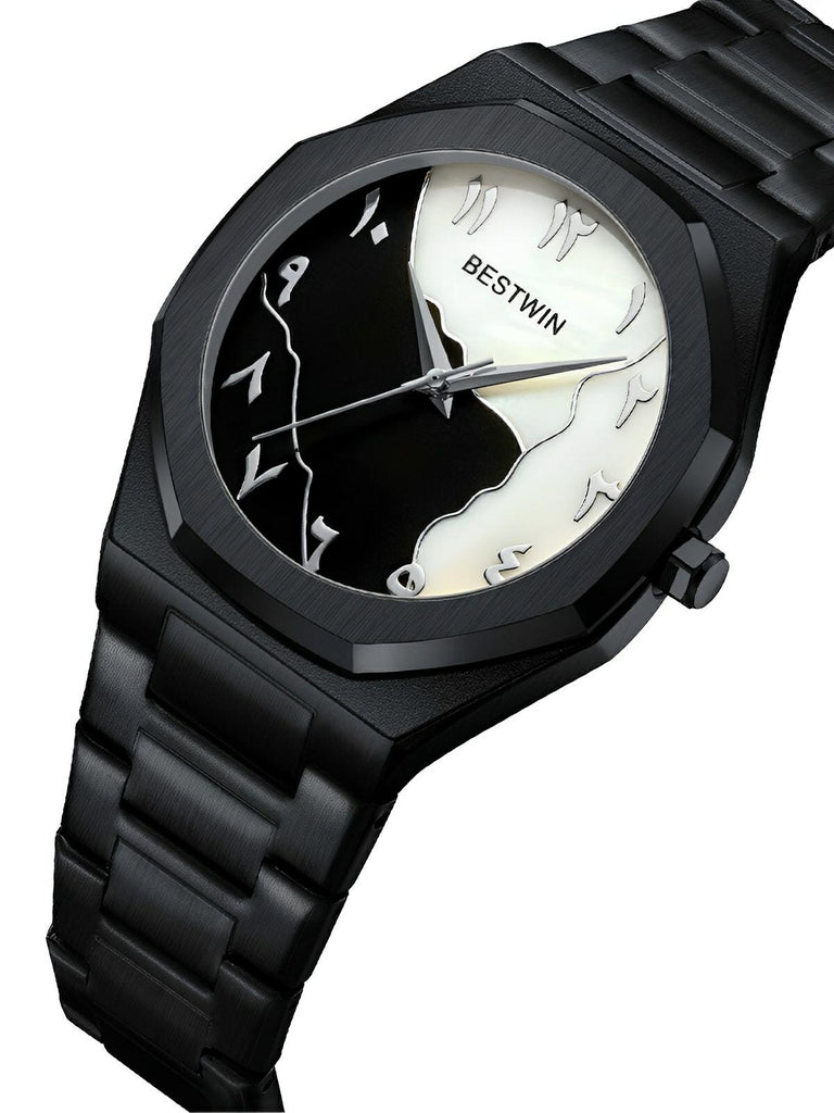 Montre pour homme, mouvement BESTWIN, acier inoxydable, cadran marbré, chiffres arabes, quartz, modèle Ulysse - Montre - Noir