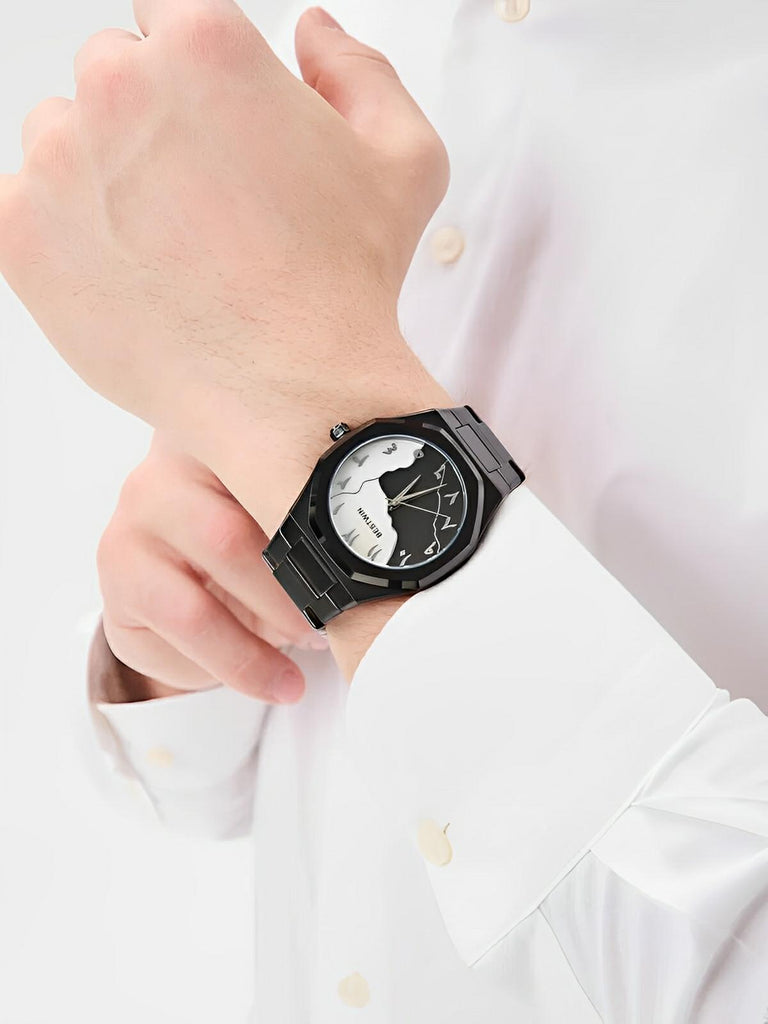Montre pour homme, mouvement BESTWIN, acier inoxydable, cadran marbré, chiffres arabes, quartz, modèle Ulysse - Montre - Noir