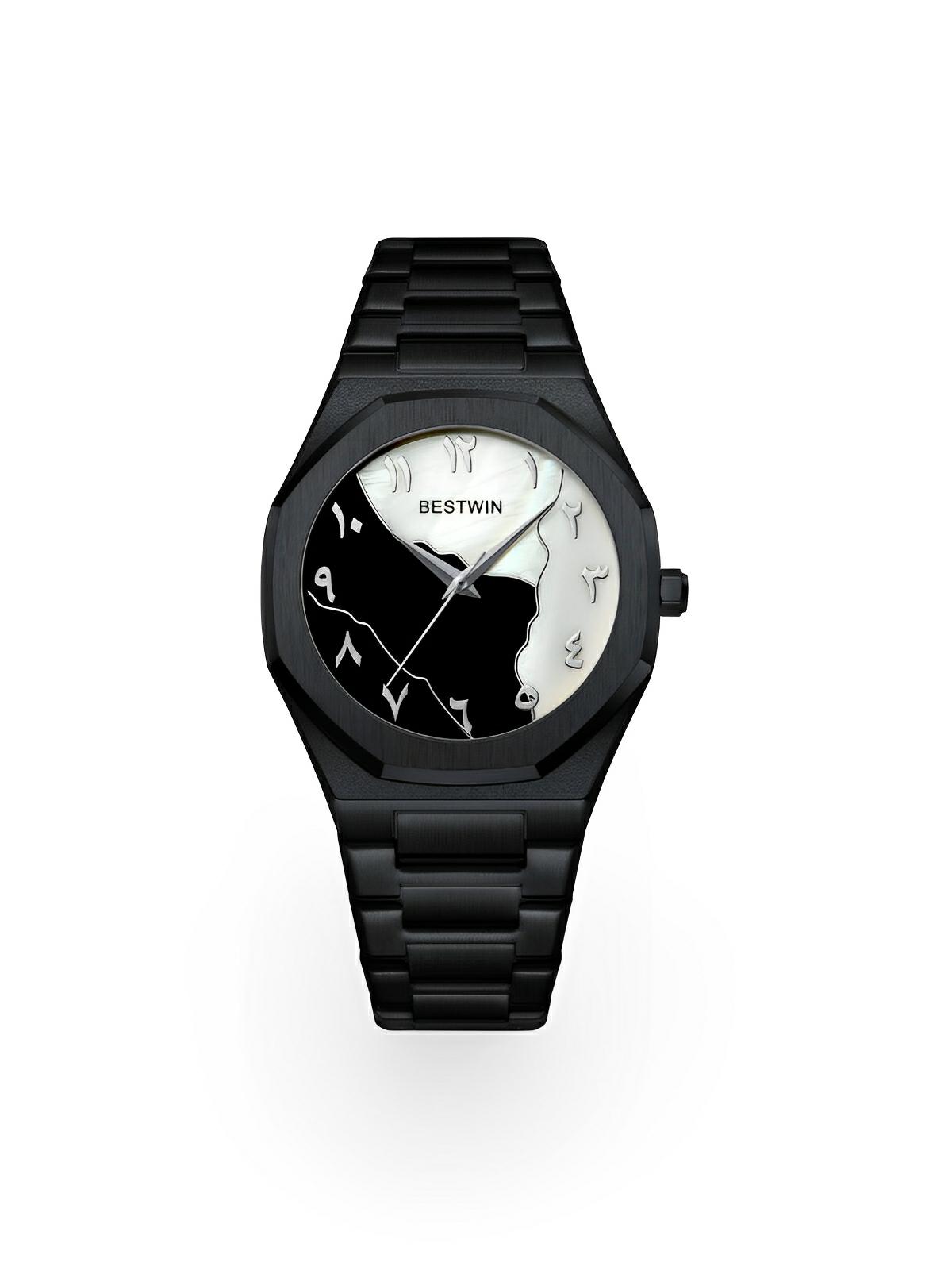 Montre pour homme, mouvement BESTWIN, acier inoxydable, cadran marbré, chiffres arabes, quartz, modèle Ulysse - Montre - Noir