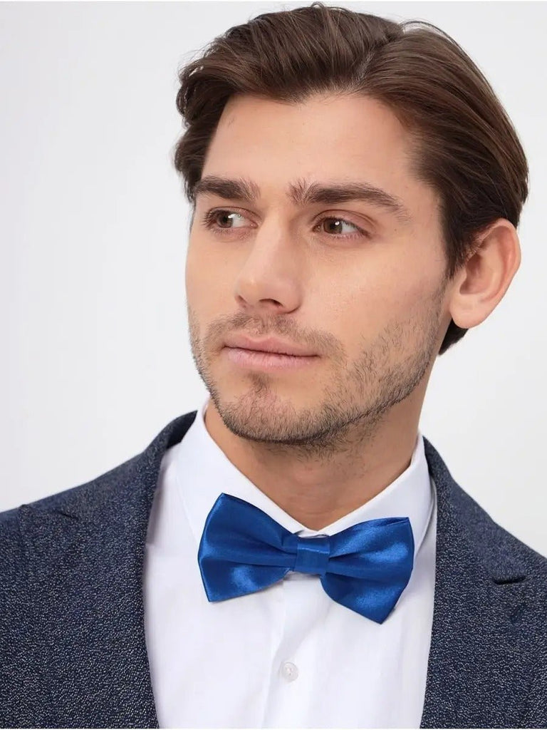 Nœud papillon homme, accessoire mariage, nœud papillon pré - noué, ajustable, finition brillante, idéal cérémonie, soirée, uniforme, modèle Louvan - Bonnets - Bleu