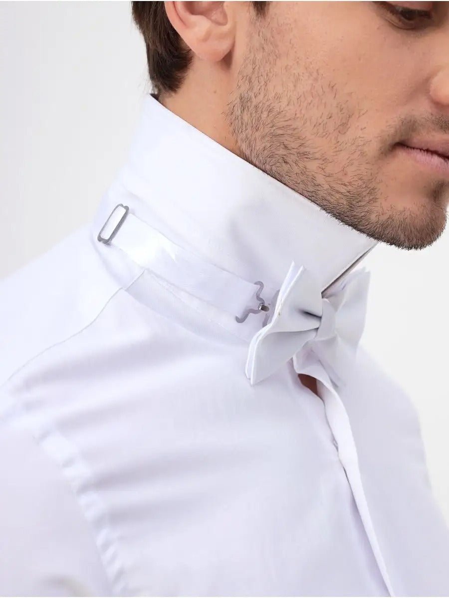 Nœud papillon homme, accessoire mariage, nœud papillon pré - noué, ajustable, finition brillante, idéal cérémonie, soirée, uniforme, modèle Louvan - Bonnets - Blanc