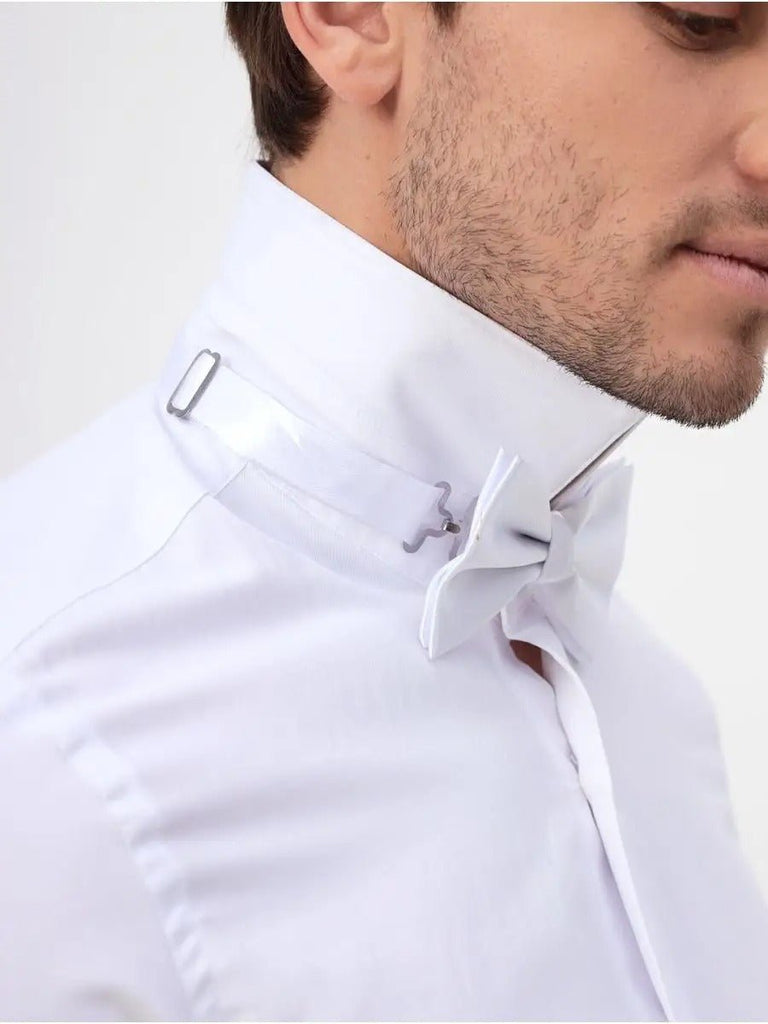 Nœud papillon homme, accessoire mariage, nœud papillon pré - noué, ajustable, finition brillante, idéal cérémonie, soirée, uniforme, modèle Louvan - Bonnets - Blanc