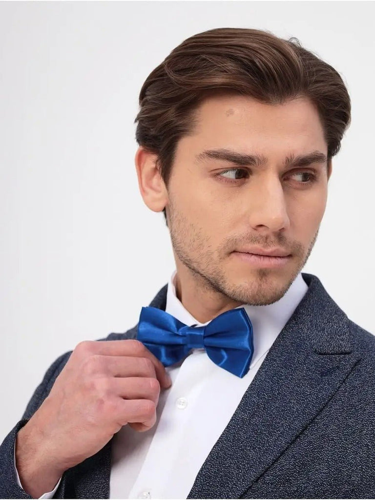 Nœud papillon homme, accessoire mariage, nœud papillon pré - noué, ajustable, finition brillante, idéal cérémonie, soirée, uniforme, modèle Louvan - Bonnets - Bleu