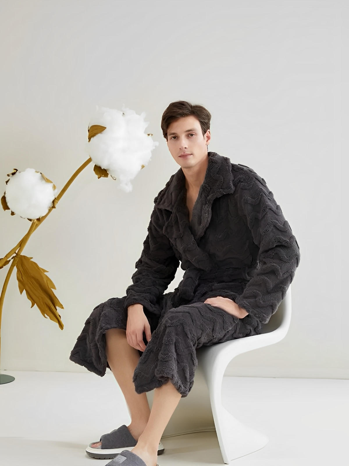 Peignoir polaire long, douceur exceptionnelle, confort cocooning, chaleur hivernale, unisexe, plusieurs coloris, ceinture amovible, modèle Ernome - Peignoir - Gris M