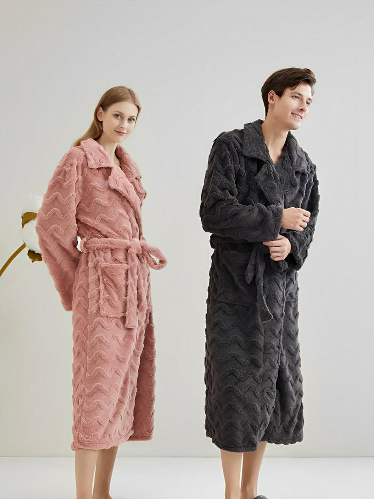 Peignoir polaire long, douceur exceptionnelle, confort cocooning, chaleur hivernale, unisexe, plusieurs coloris, ceinture amovible, modèle Ernome - Peignoir - Gris M