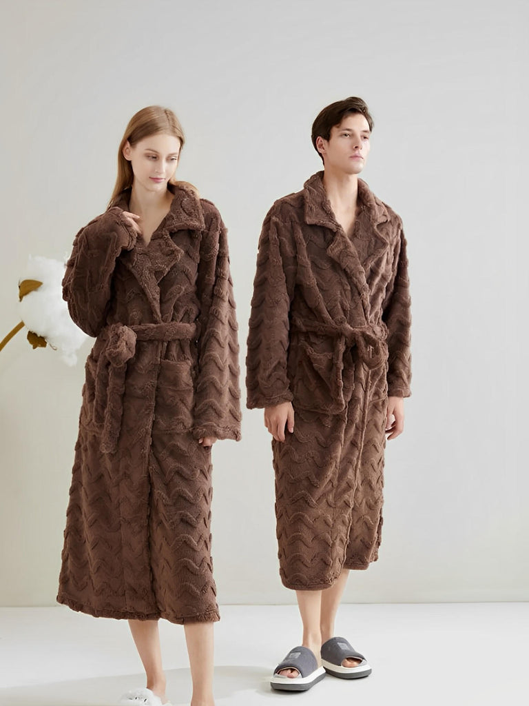 Peignoir polaire long, douceur exceptionnelle, confort cocooning, chaleur hivernale, unisexe, plusieurs coloris, ceinture amovible, modèle Ernome - Peignoir - Marron M