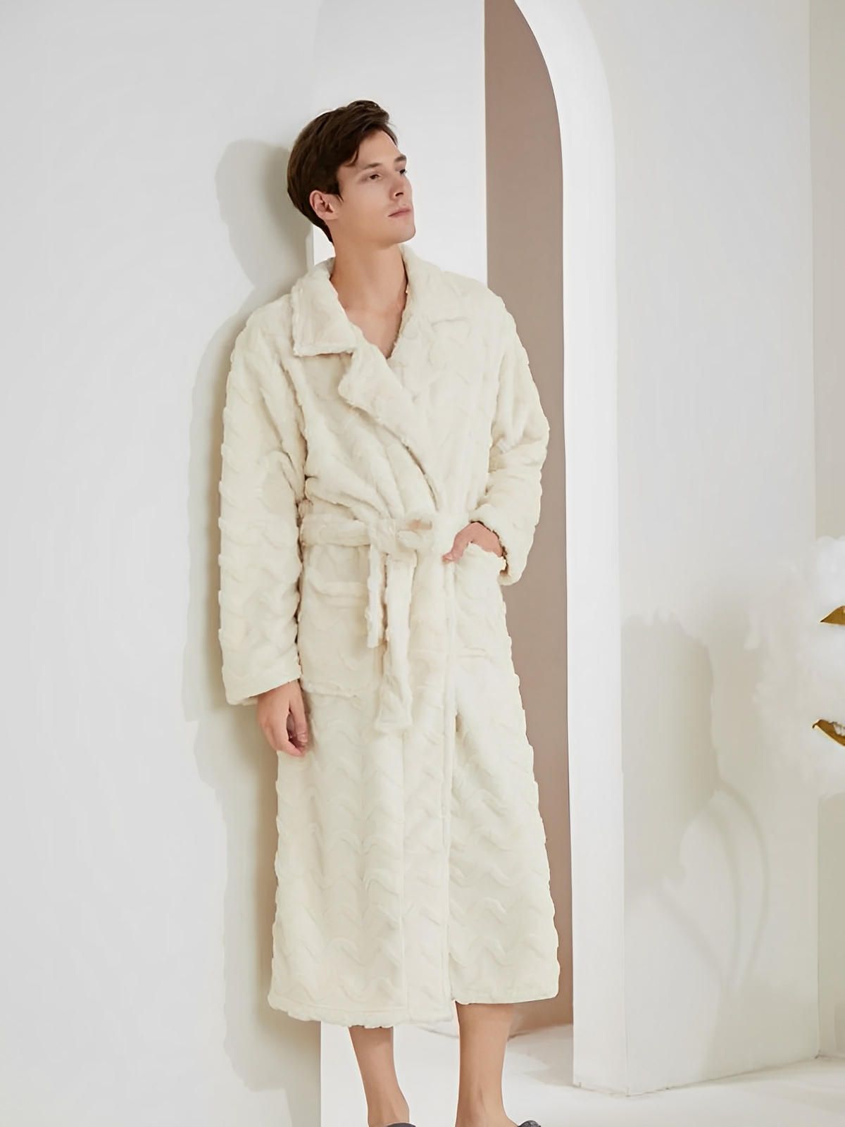 Peignoir polaire long, douceur exceptionnelle, confort cocooning, chaleur hivernale, unisexe, plusieurs coloris, ceinture amovible, modèle Ernome - Peignoir - Blanc M