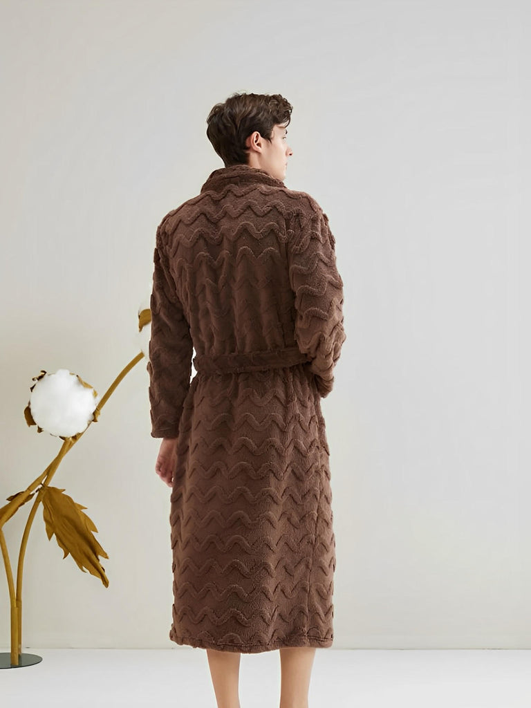 Peignoir polaire long, douceur exceptionnelle, confort cocooning, chaleur hivernale, unisexe, plusieurs coloris, ceinture amovible, modèle Ernome - Peignoir - Marron M