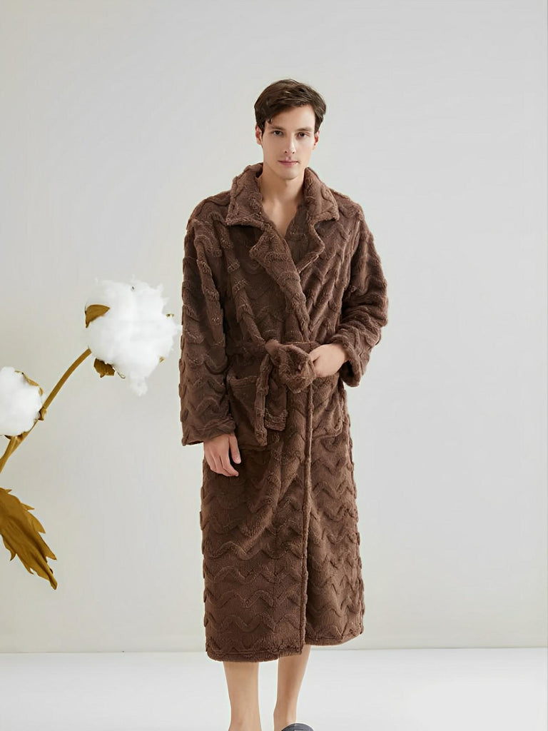 Peignoir polaire long, douceur exceptionnelle, confort cocooning, chaleur hivernale, unisexe, plusieurs coloris, ceinture amovible, modèle Ernome - Peignoir - Marron M