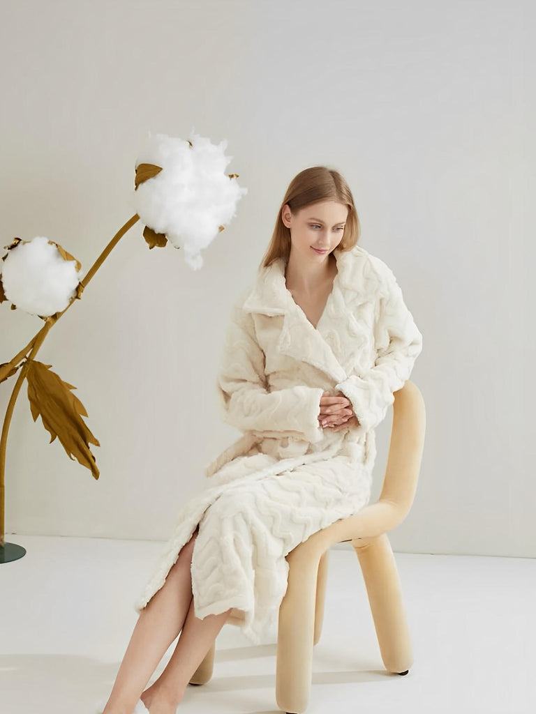 Peignoir polaire long, douceur exceptionnelle, confort cocooning, chaleur hivernale, unisexe, plusieurs coloris, ceinture amovible, modèle Ernome - Peignoir - Blanc M