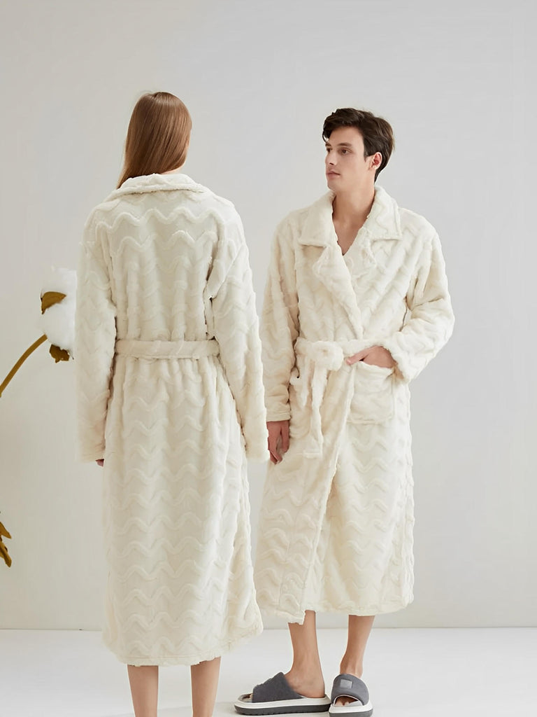 Peignoir polaire long, douceur exceptionnelle, confort cocooning, chaleur hivernale, unisexe, plusieurs coloris, ceinture amovible, modèle Ernome - Peignoir - Blanc M