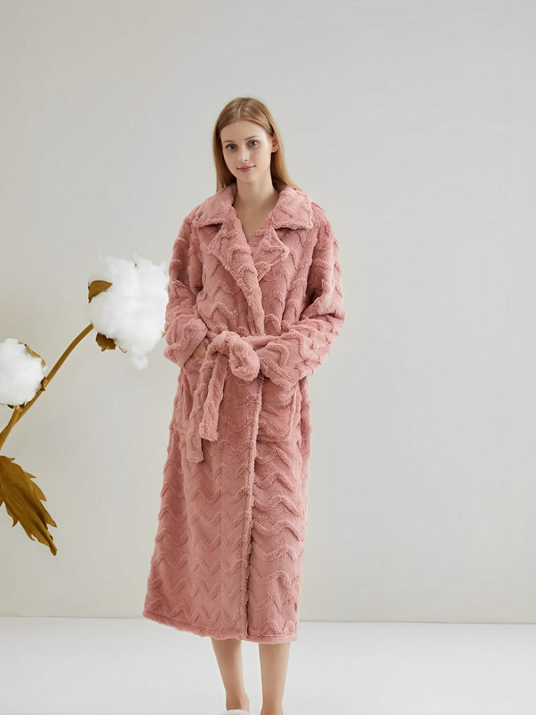 Peignoir polaire long, douceur exceptionnelle, confort cocooning, chaleur hivernale, unisexe, plusieurs coloris, ceinture amovible, modèle Ernome - Peignoir - Rose M